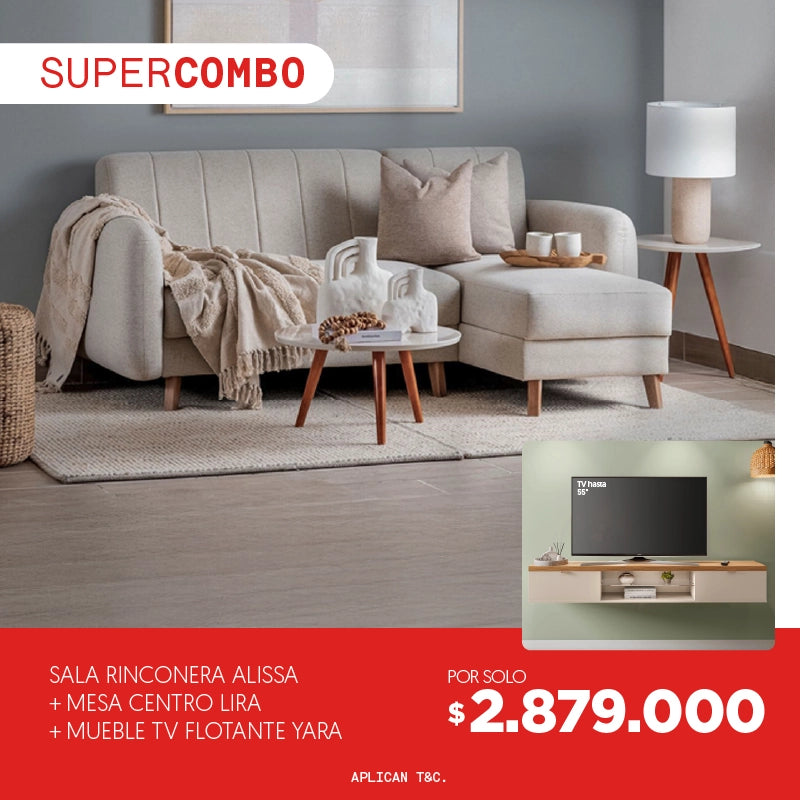 Súper Combo Sala Rinconera Alissa + mesa de centro Lira + Mueble de TV flotante Yara por solo $2.879.000