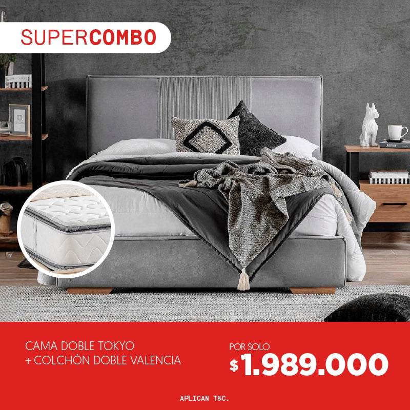 Súper Combo Cama Tokyo +  Colchón doble Valencia por solo $1.989.000