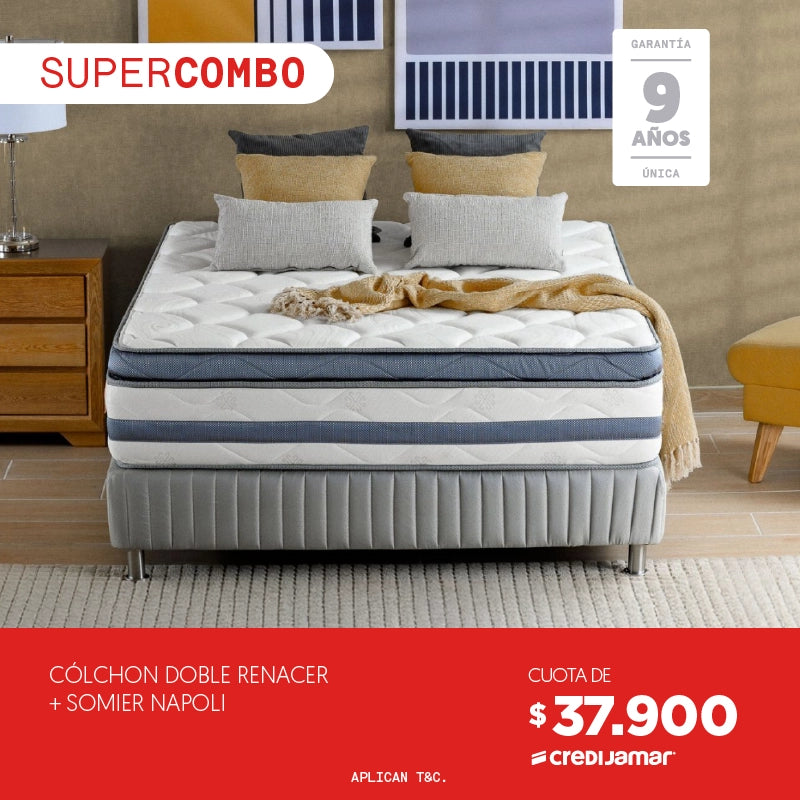 Súper Combo Colchón Doble Renacer + Somier Napoli cuota de $37.900