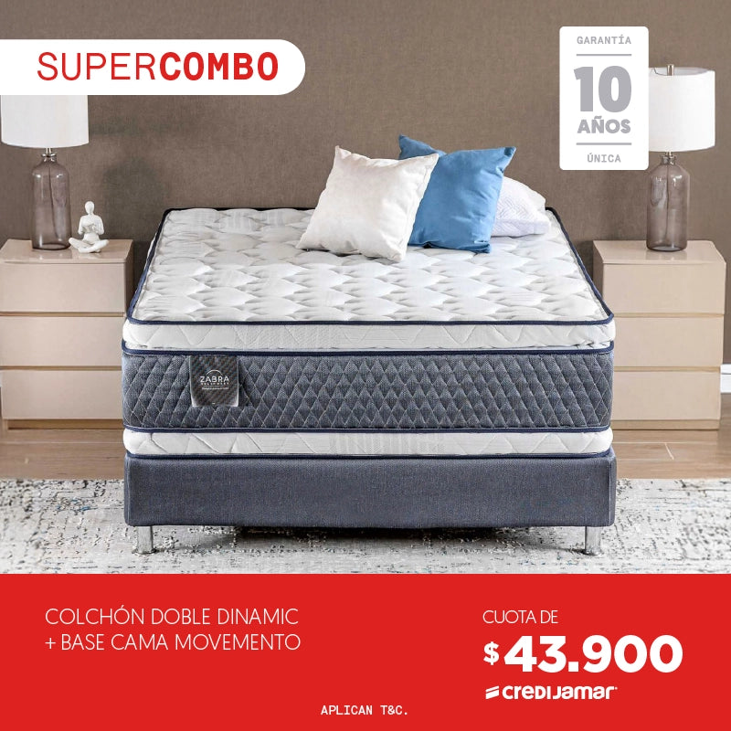 Súper Combo Colchón Doble Dinamic + Base Cama Movemento cuota de $43.900