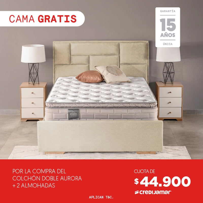 Súper Combo por la compra del Colchón Doble Aurora + 2 Almohadas cuota de $44.900