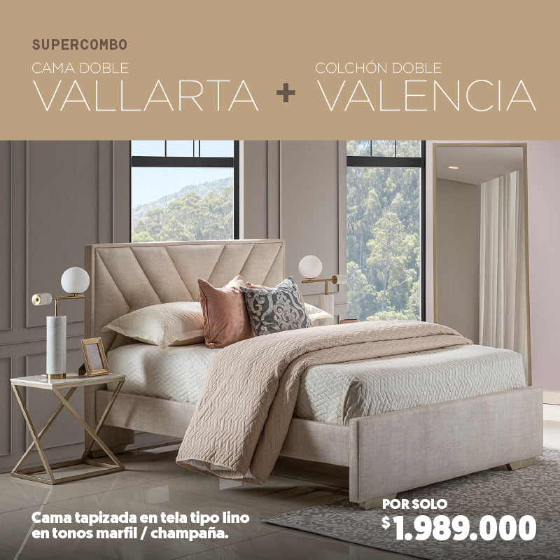 Súper Combo Cama Doble Vallarta +  Colchón Doble Valencia por solo $1.989.000