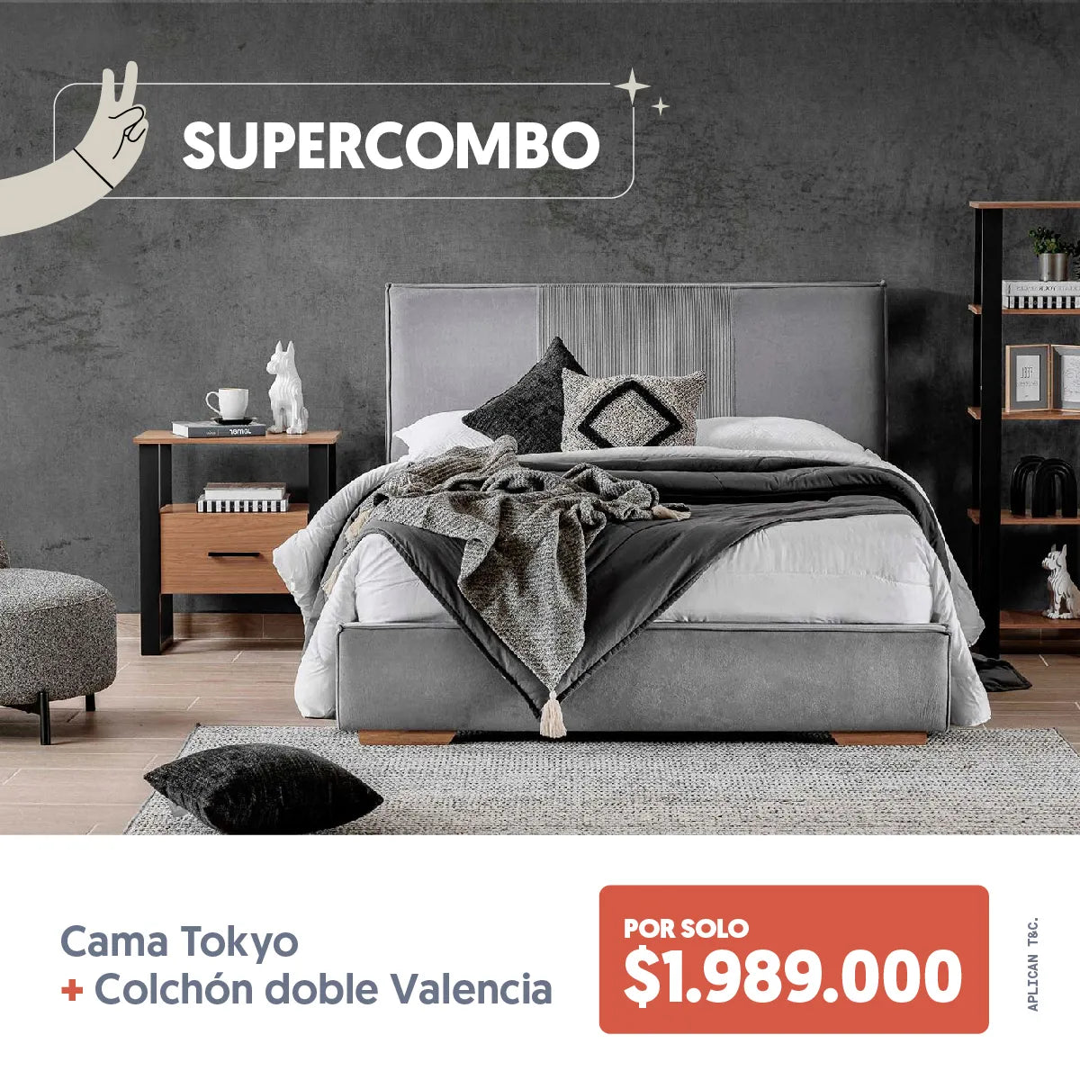 Súper Combo Cama Tokyo +  Colchón doble Valencia por solo $1.989.000